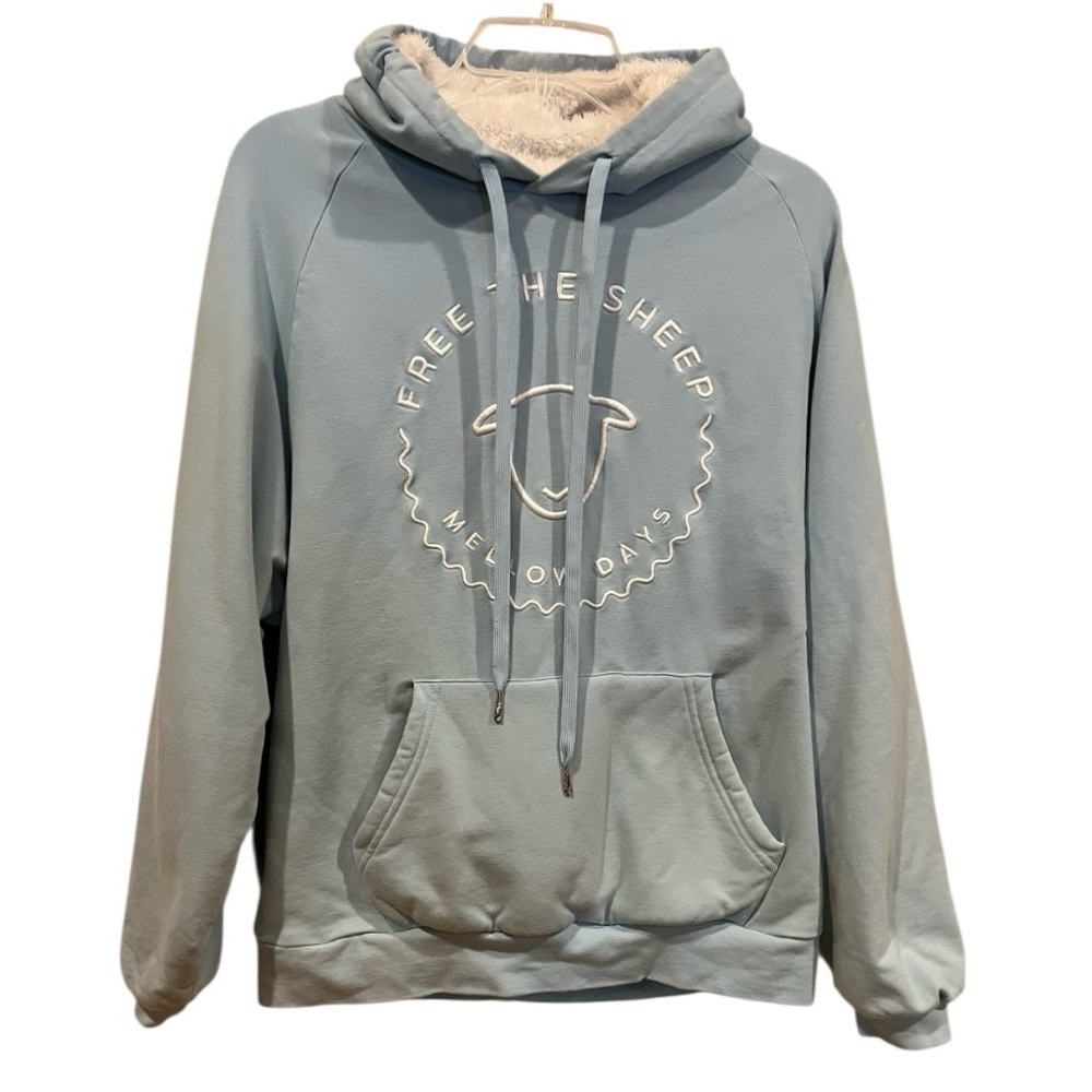 Free The Sheep soft blue Sherpa lined hoodie sweatshirt oversized size small